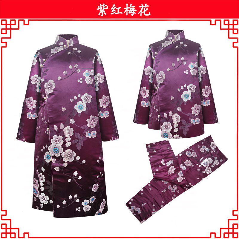 速发寿衣复古偏襟旗袍殡装套档真丝全棉全高唐葬送老衣老人冲喜衣