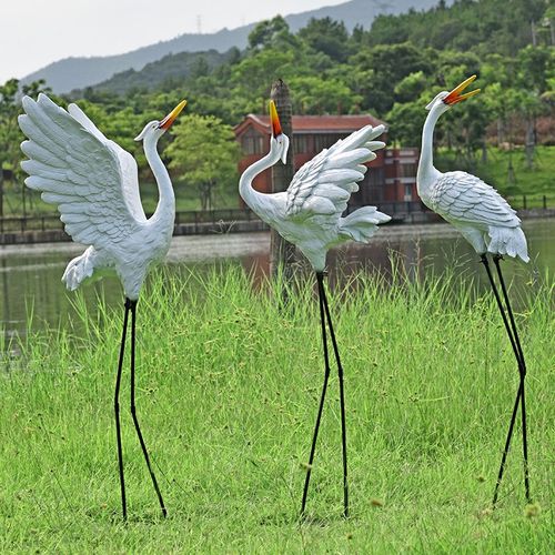 速发户外白鹭仙鹤玻物摆雕塑公园林景观庭院假山水池动璃装饰钢件