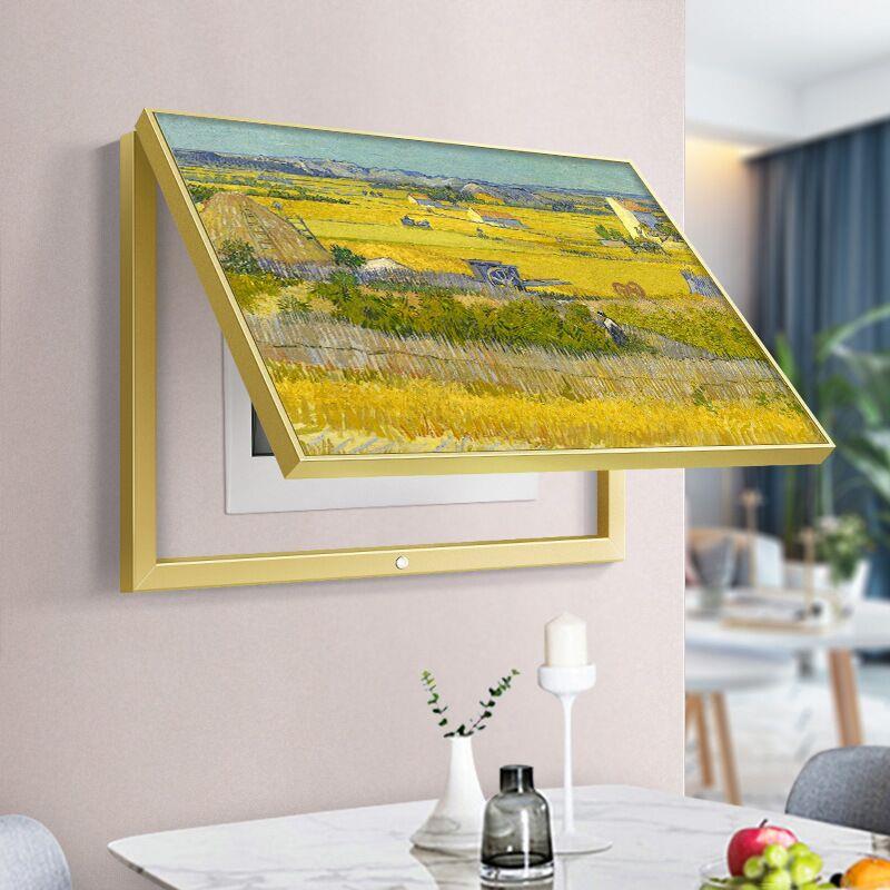 电表箱装饰画配电箱餐厅北欧带钟表遮挡画横竖款上翻欧式玄关挂画图片