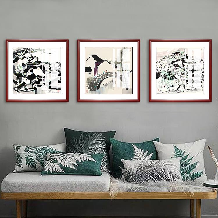 新中式客餐厅国画装饰画吴冠中水墨画现代简约书房实木框方形挂画图片