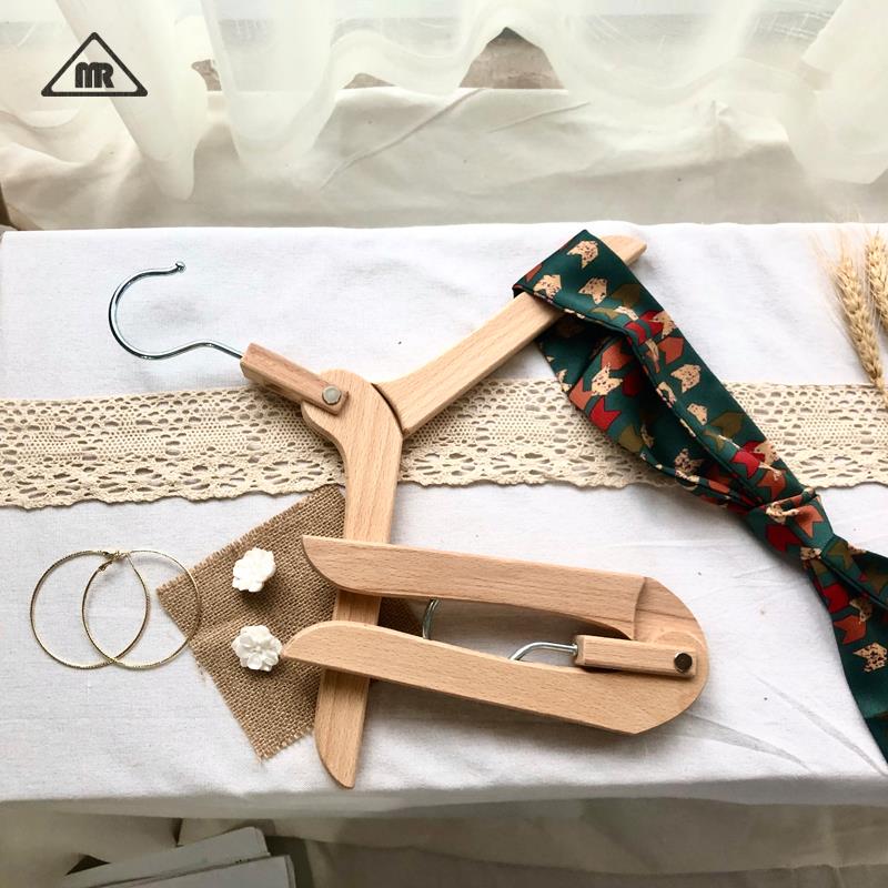 折叠实木衣架家居服装店旅行不扩衣领环保木质防滑舒适无痕纯手工