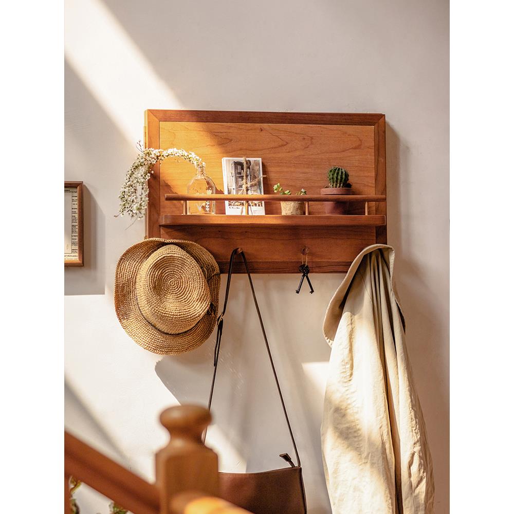 掬涵檀木红樱桃电表箱遮挡箱实木挂衣架玄关置物架收纳壁挂装饰画