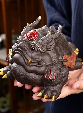 招财金蟾家居装饰品摆件客厅办公室茶室桌面摆放紫砂茶宠精品可养