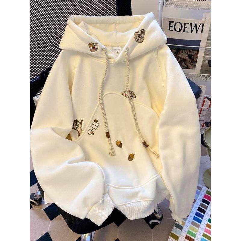 可爱卡通刺绣连帽卫衣女春秋季2025新款设计感宽松慵懒风外套上衣