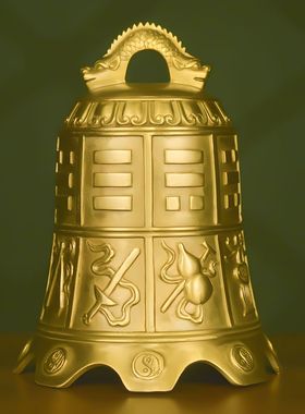 黄铜八仙钟挂件13厘米八宝铜铃铛挂件八卦钟13公分八仙铜钟