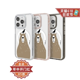 Pro 适用于iPhone15 THE Max气垫防摔保护手机壳镜面保护壳 水豚与八哥 Plus HOODx印花乐品牌联名