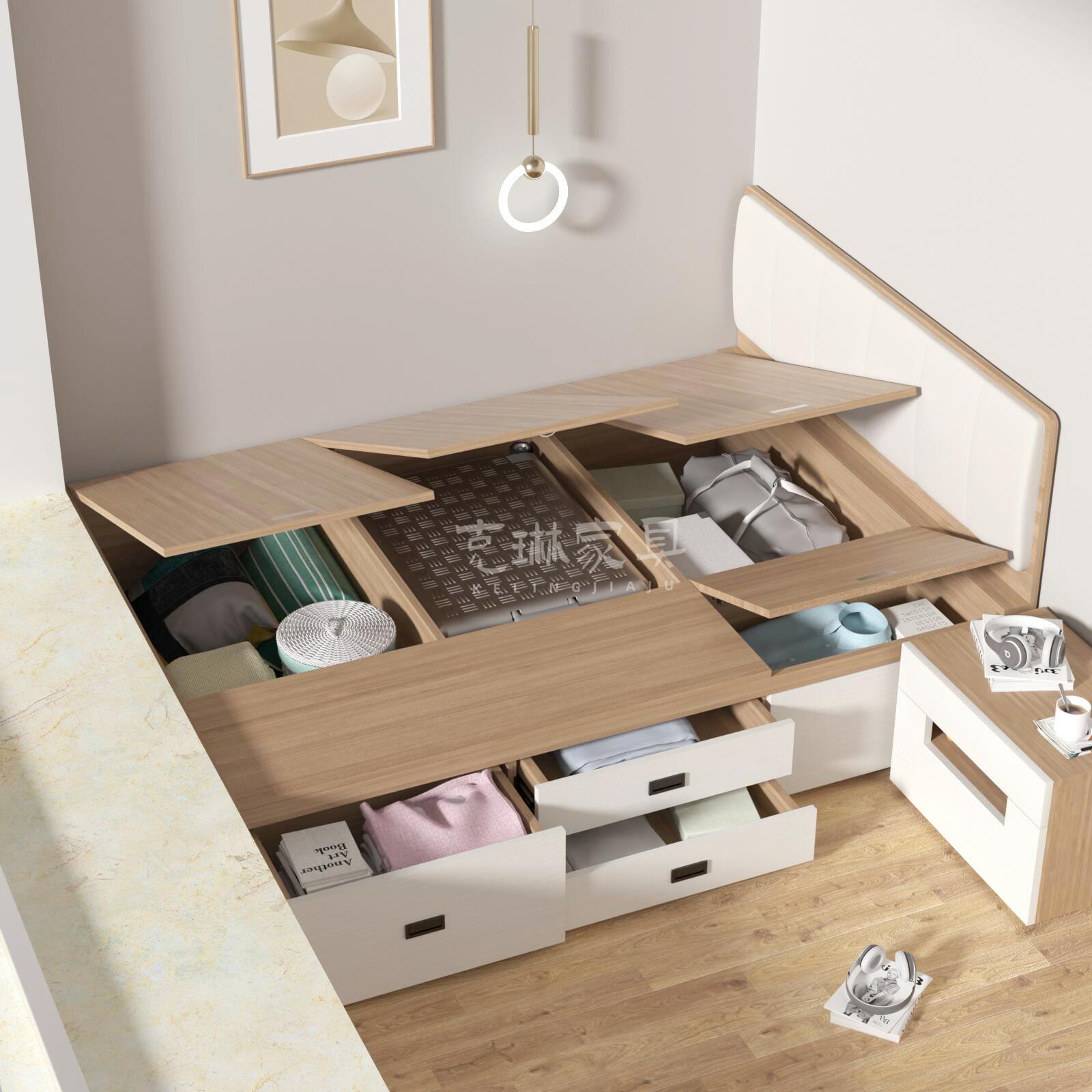定制兔宝宝ENF级实木小户型高箱收纳床单双人榻榻米抽屉收纳床