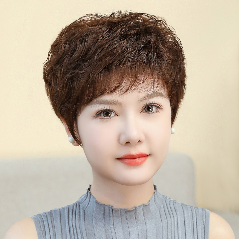 佰美丝假发全头套女真人发丝自然短卷发假发套中老年假发女真发