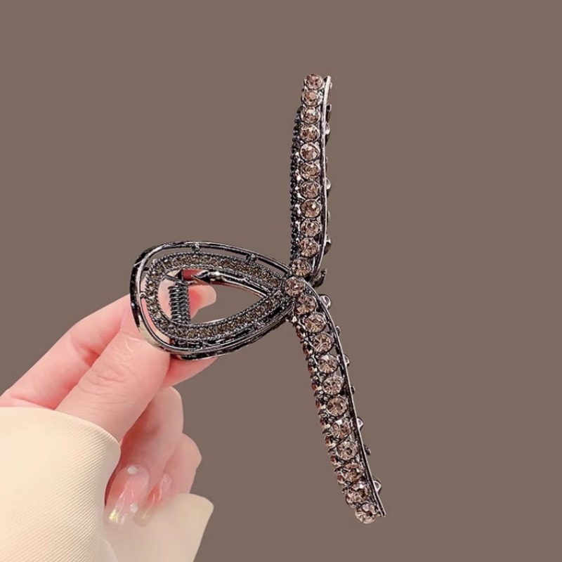 高级感黑色水钻交叉抓夹气质发夹