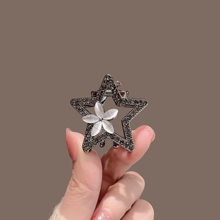 猫眼石五角星发夹黑色水钻小抓夹女法式气质简约前额碎发头饰发卡