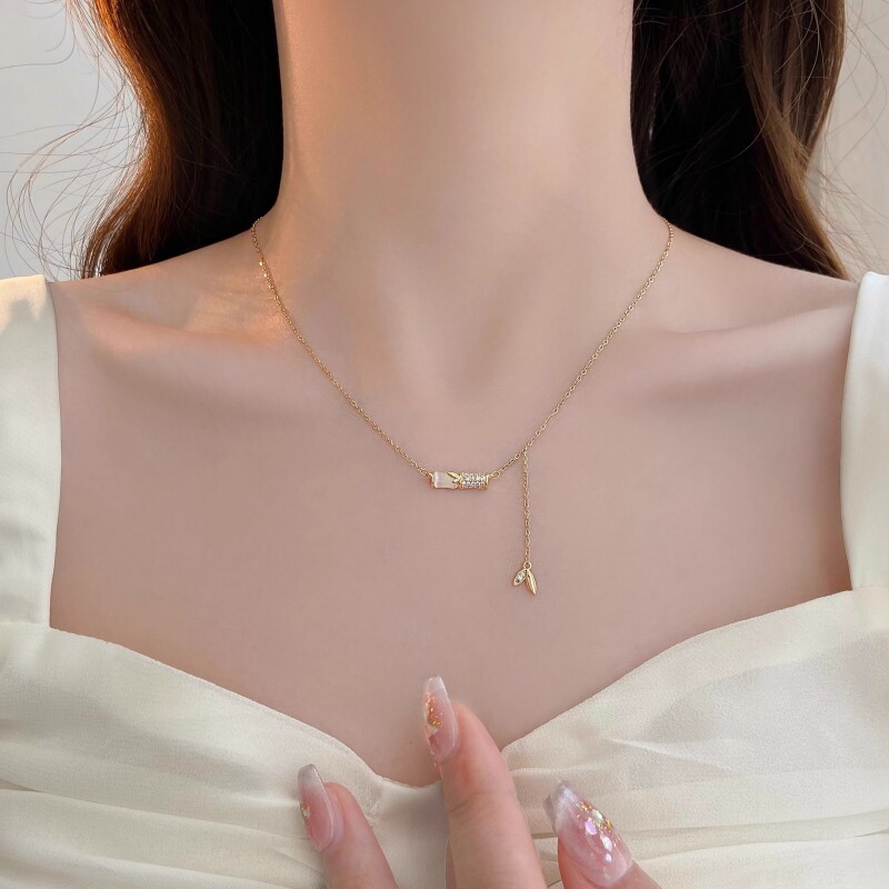 高级感金竹锆石项链女流苏锁骨链