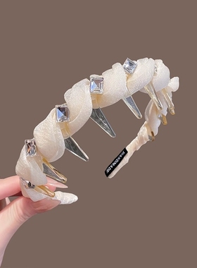 高级感褶皱布艺高颅顶水晶发箍带齿防滑洗脸头箍气质超仙百搭发饰