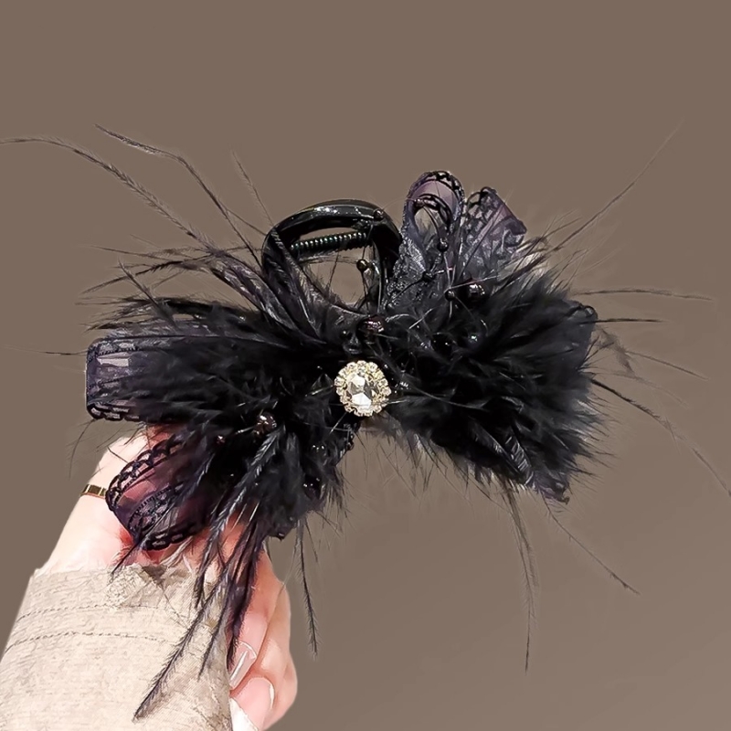 超仙羽毛蝴蝶结抓夹秋冬新款发夹