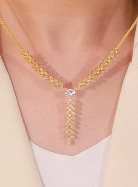 超闪锆石麦穗流苏项链百搭锁骨链