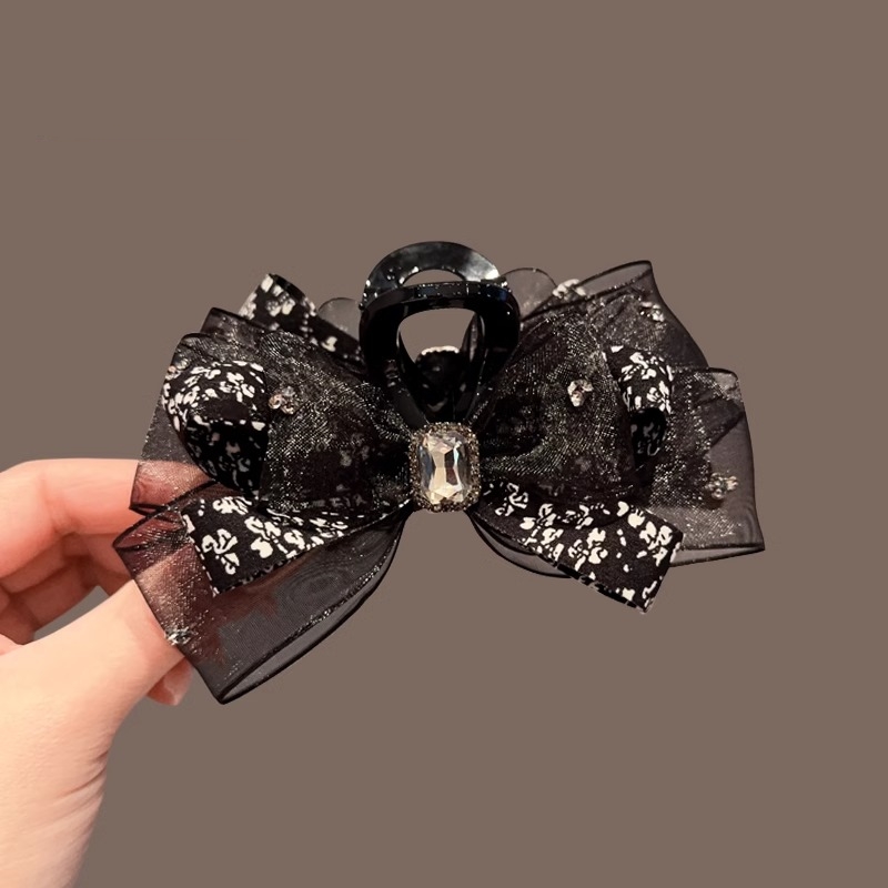 高级感绢纱蝴蝶抓夹碎花水钻发夹