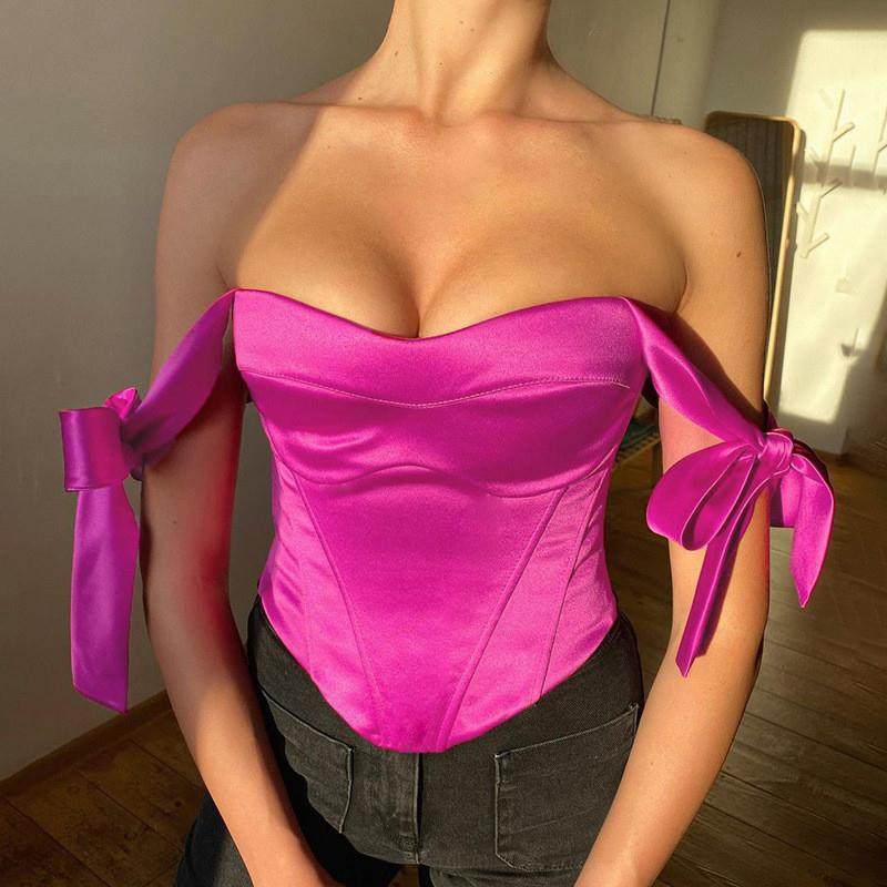 Women sexy party one neck vest 上衣女欧美性感派对一字领背心