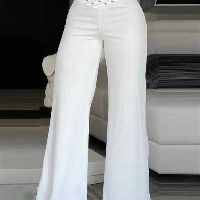 Sheer Mesh Patch High Waist Casual Pants织带高腰阔腿裤女