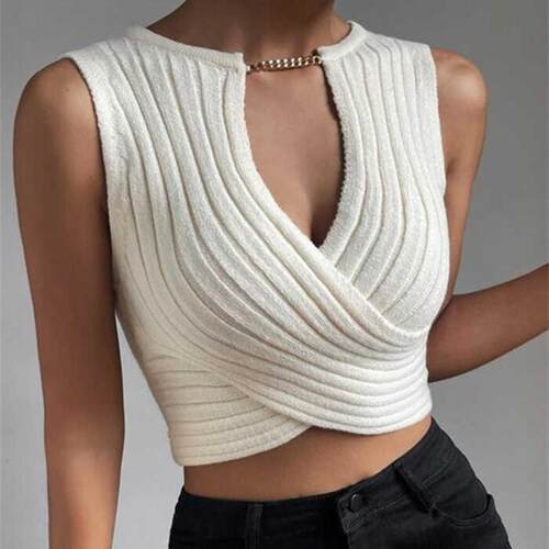 INS欧美时尚性感修身针织背心短上衣女 Crop Knit Tank Top Women