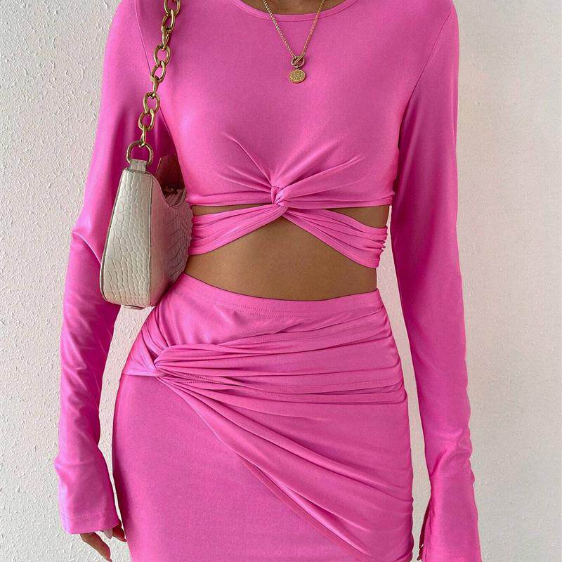 长袖t恤松紧腰包臀短裙套装 T-shirt Elastic Waist Skirt Set