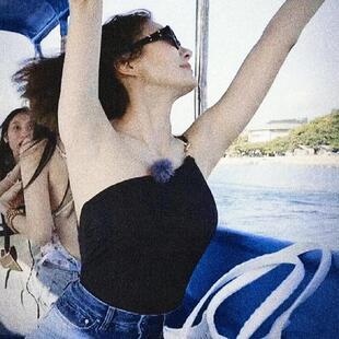 秦岚同款 黑色三角连体单间性感小胸遮肚显瘦泡温泉 泳衣女2024新款