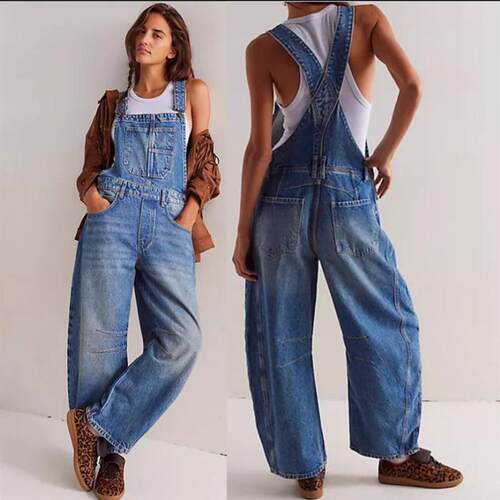 欧美时尚水洗宽松工装抱婴袋牛仔裤女 Denim Jumpsuit Pants Jean