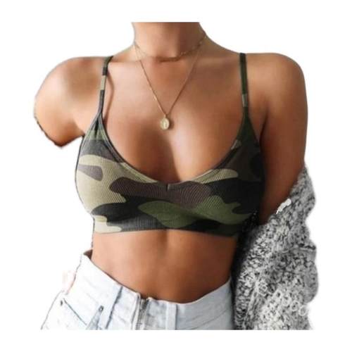 欧美风格内搭迷彩无钢圈吊带背心运动百搭露背抹胸camisole