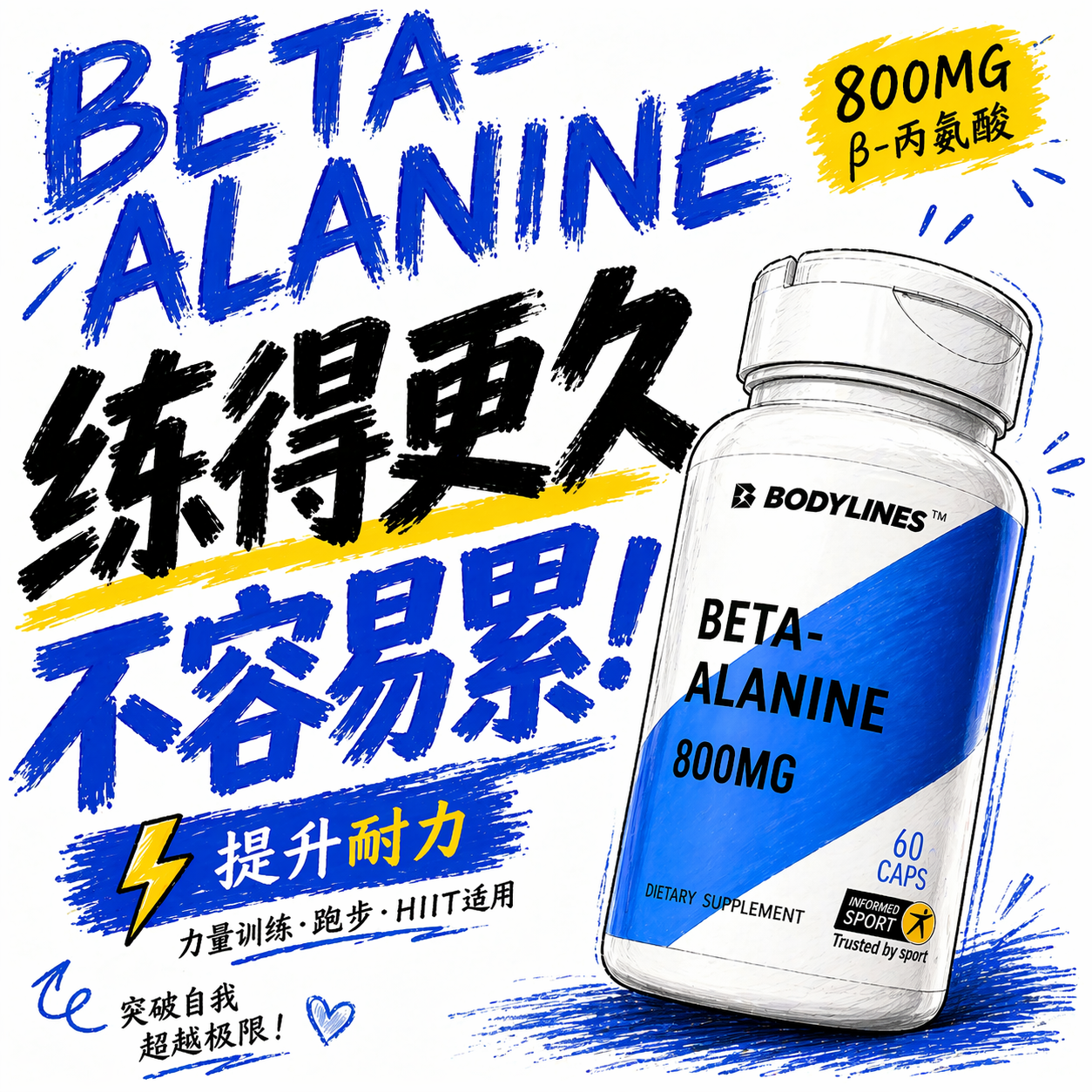 β丙氨酸无添加香精香料健身增肌增加爆发力提高运动表现减少乳酸