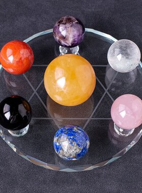 极速天然黄水晶i球七星阵摆件 五行聚宝盆家居玄关装饰品开业乔迁