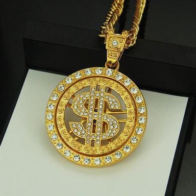 极速Hip Hoep Diamond Turning Dollar Pendant Necklace Persona