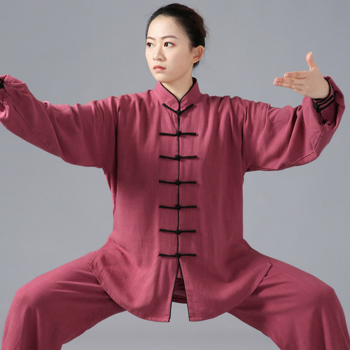 新品太极服女透气亚麻武术服装表演服中国风练功服U套装男太极拳