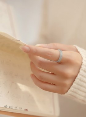 天然翡翠A女男小众设计自律v戒指素圈指环食指戒圈玉石细尾戒翡翠