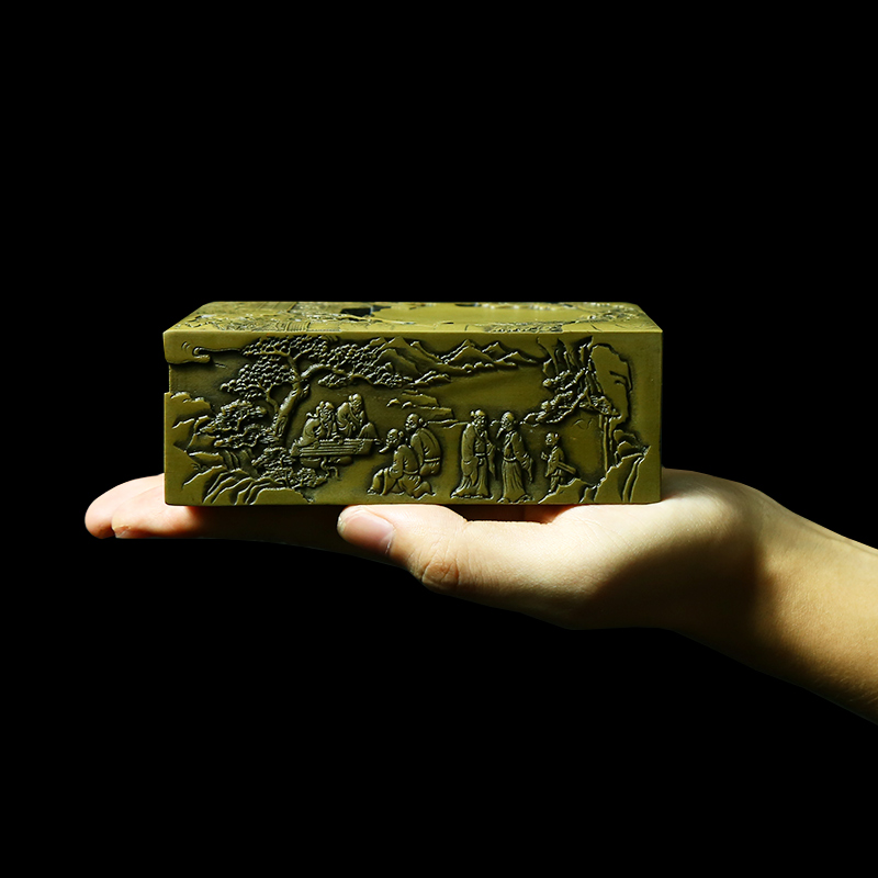 极速非遗 肇庆端砚砚台《兰亭》绿端砚台作品 精品W手工肇庆端砚