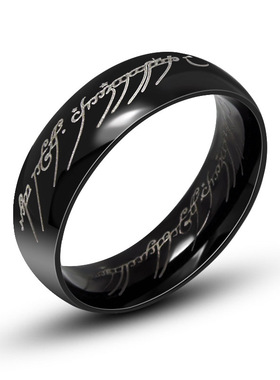 新品Black personality ring Sanskrit ring couple riVng titani