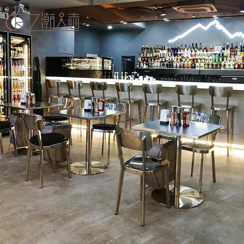 新品不锈钢餐桌椅家用简约工业风单人G靠背椅子户外洽谈接待休闲