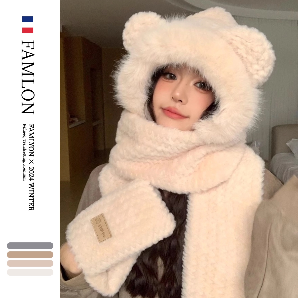 圣诞礼物可爱女冬围巾手套三件套