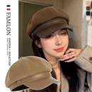 显脸小 云朵皮檐八角画家帽子毛呢秋冬季 FAMLON帽子女2025新款 时尚