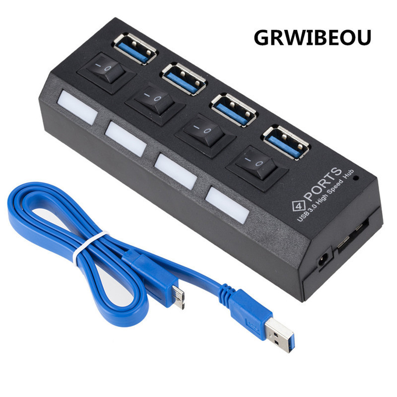 USB3.0HUB集线器usb高速扩展4口带独立开关一拖四扩展坞usb分线器