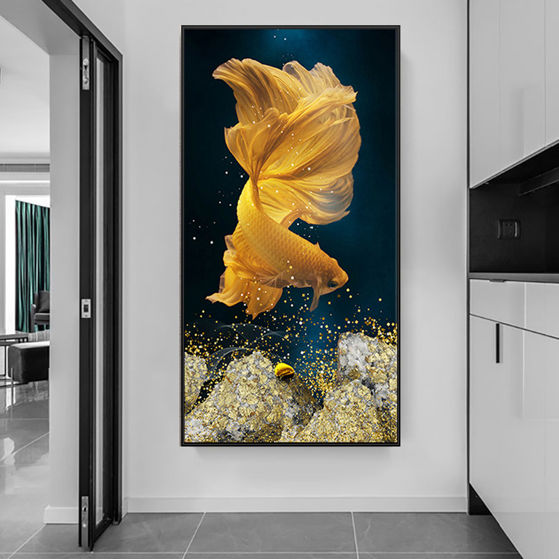 轻奢锦鲤玄关竖版5d钻石画满钻2020新款招财鲤鱼点钻十字绣钻石绣