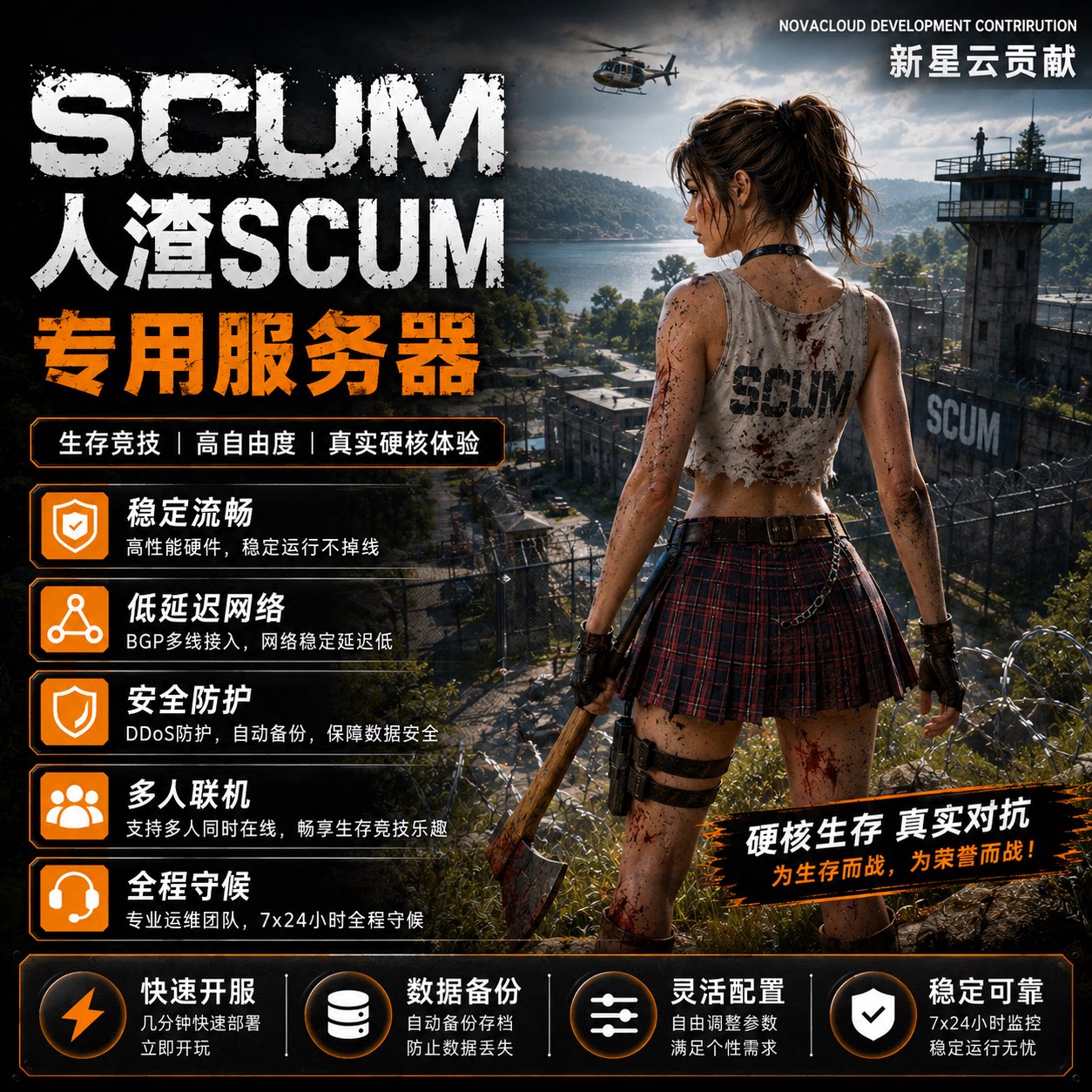 人渣SCUM专用游戏服务器流畅稳定中文界面一键开服一键配置