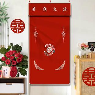 饰红色刺绣喜帘婚庆用品大 结婚喜字门帘婚房布置房间大门新房装