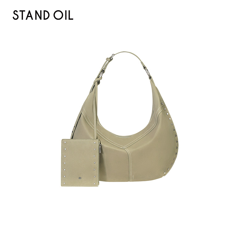 韩国standoil女包ClingBag铆钉新月25秋冬新款单肩棒球腋下手提包