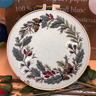 极速新款欧式刺绣diny材料包初学手工基础布艺套件手花环3d绣送教