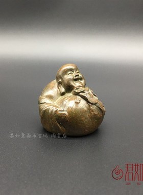 新品袖珍实心铜弥勒笑佛小v摆件坐佛佛祖铜佛像手把仿古铜微雕古