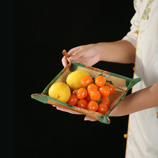 极速中式手工竹编水果盘家用客厅茶几水I果盘零食盘干果盘桌面收