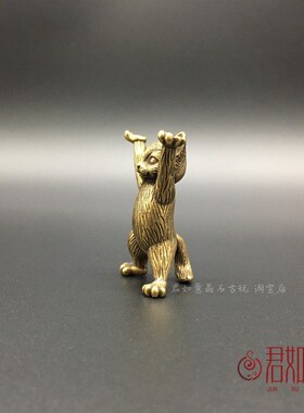 新品实心铜小猫摆件全铜小猫可爱站立举I手小铜猫迷你小动物铜玩