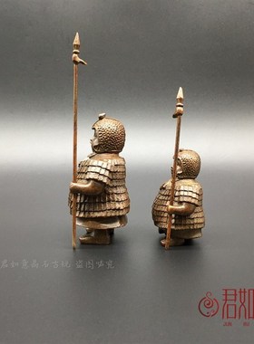 极速纯铜大兵f小将铜像 实心铜站立古代铠甲兵卒兵器战士铜人茶宠
