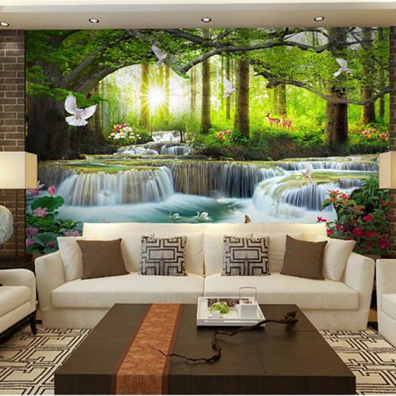 极速无缝5d自然风n景绿色森林壁画8d电视背景墙纸客厅沙发影视墙,家装主材,定制壁画,淘宝优惠券,粉丝福利购,淘宝优惠卷