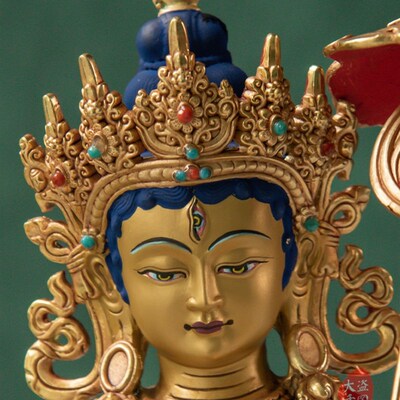 新品尼泊尔西藏7k寸21cm大白伞盖佛母藏传佛像密宗纯铜鎏金铜像摆