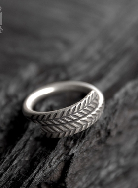 新品曲尾花欧美复古手工s做旧银开口戒指 民族风个性麦穗指环女款