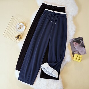 胖mm小个子显瘦宽松直筒 女秋冬加绒加o厚弯刀香蕉镰刀裤 新品 大码